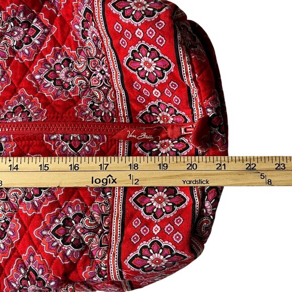 Vera Bradley Frankly Scarlet Duffel Bag Double Handle Quilted Pocket On Side Zip - Picture 10 of 12